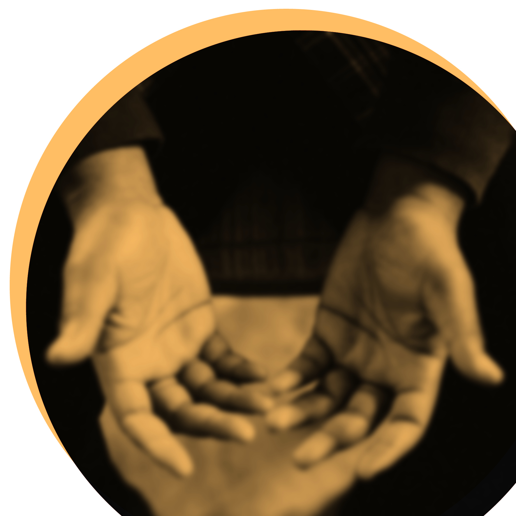 Image of two hands, palms up, in a large yellow circle